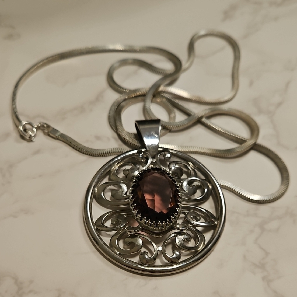 THICK Sterling Silver 30" Necklace With Purple Pendant